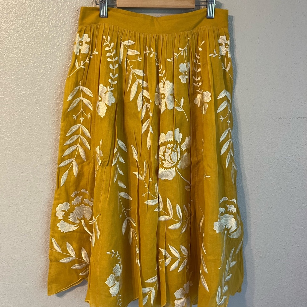 Maeve Yellow Floral Embroidered Skirt